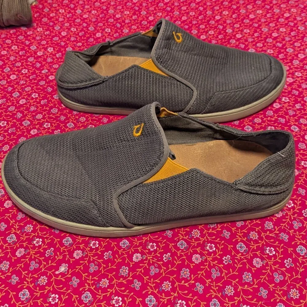 OluKai Nohea‎ Shoe Mesh Slip On Drop In Heel Fold In Dark Shadow Sneaker Size 10